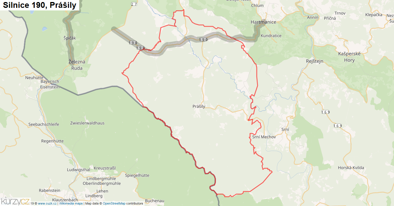 Prášily, Silnice 190 - Mapa