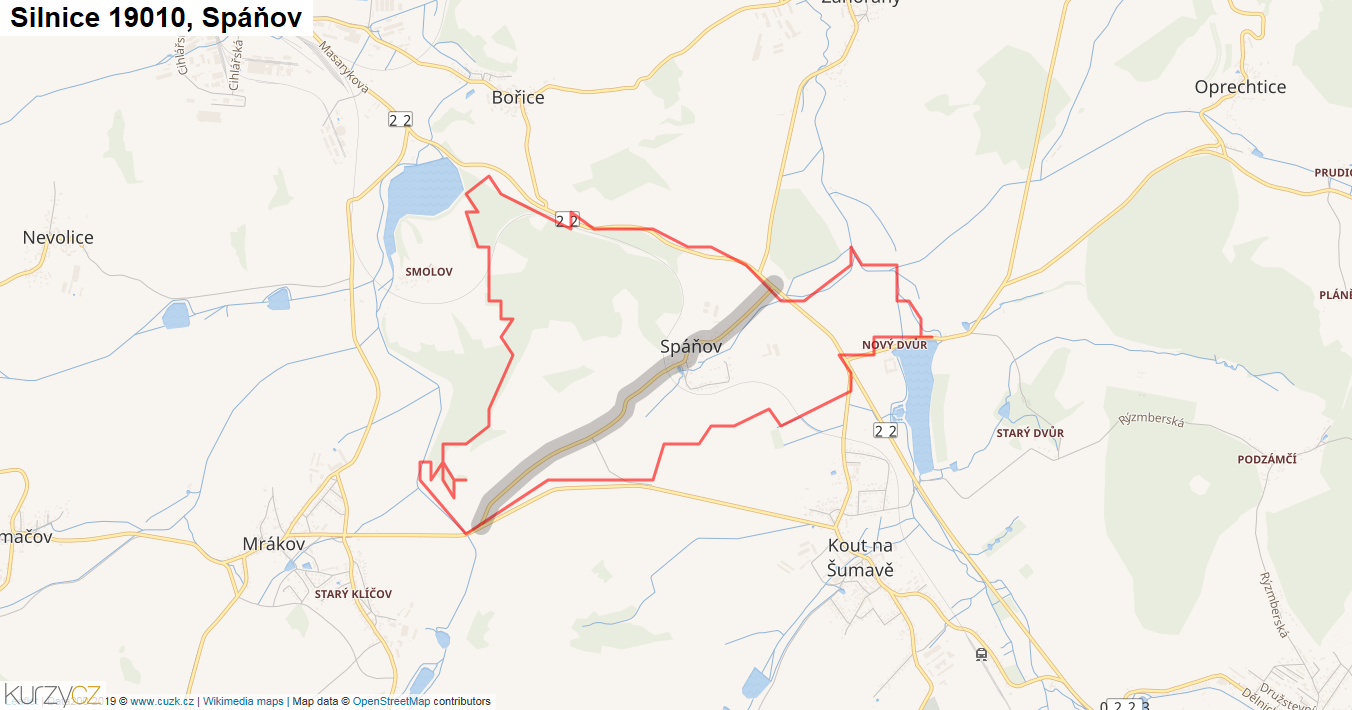 Spáňov, Silnice 19010 - Mapa