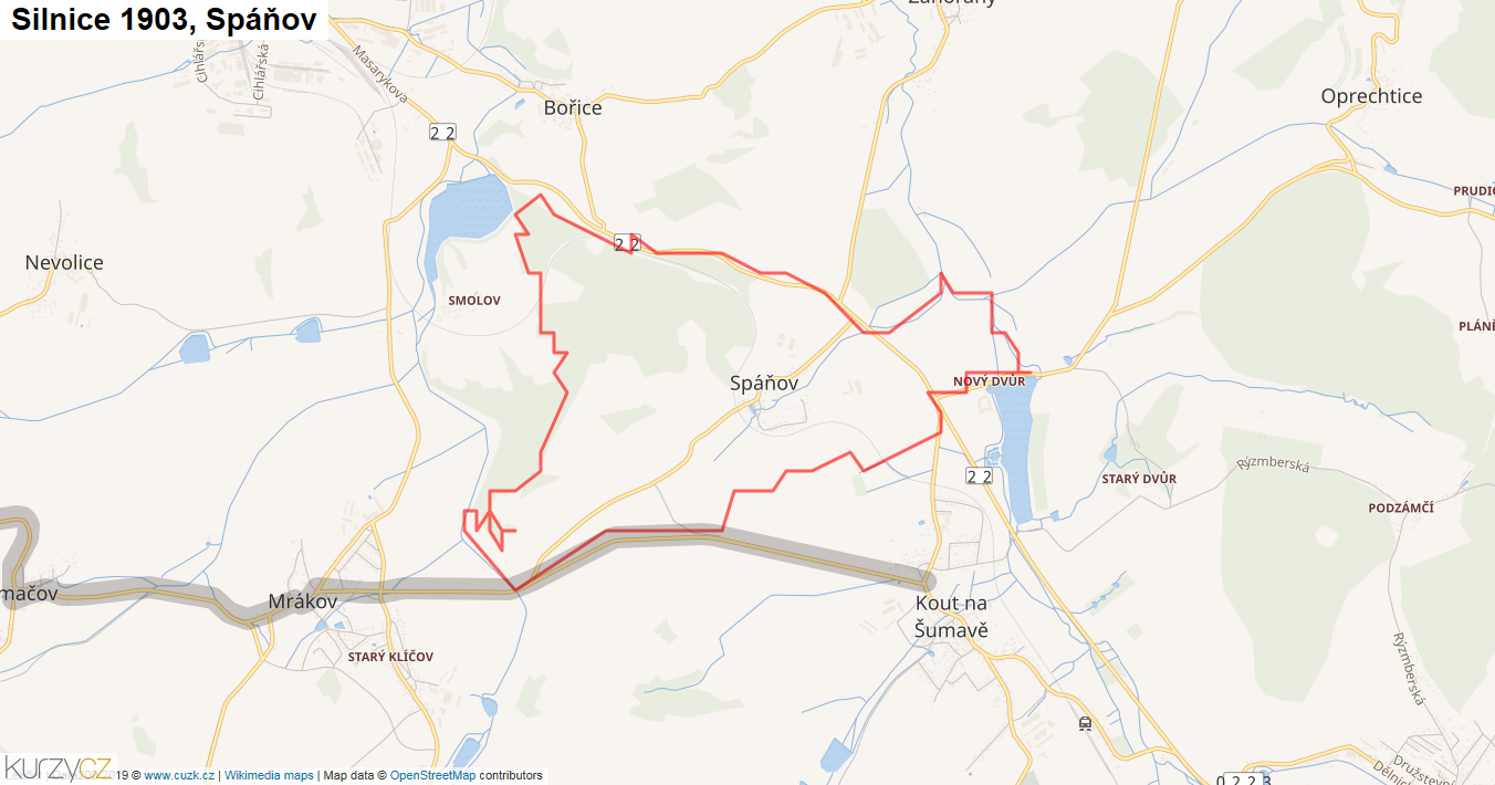 Spáňov, Silnice 1903 - Mapa