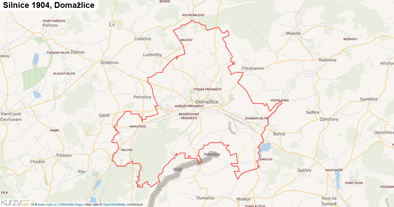Domažlice, Silnice 1904 - Mapa