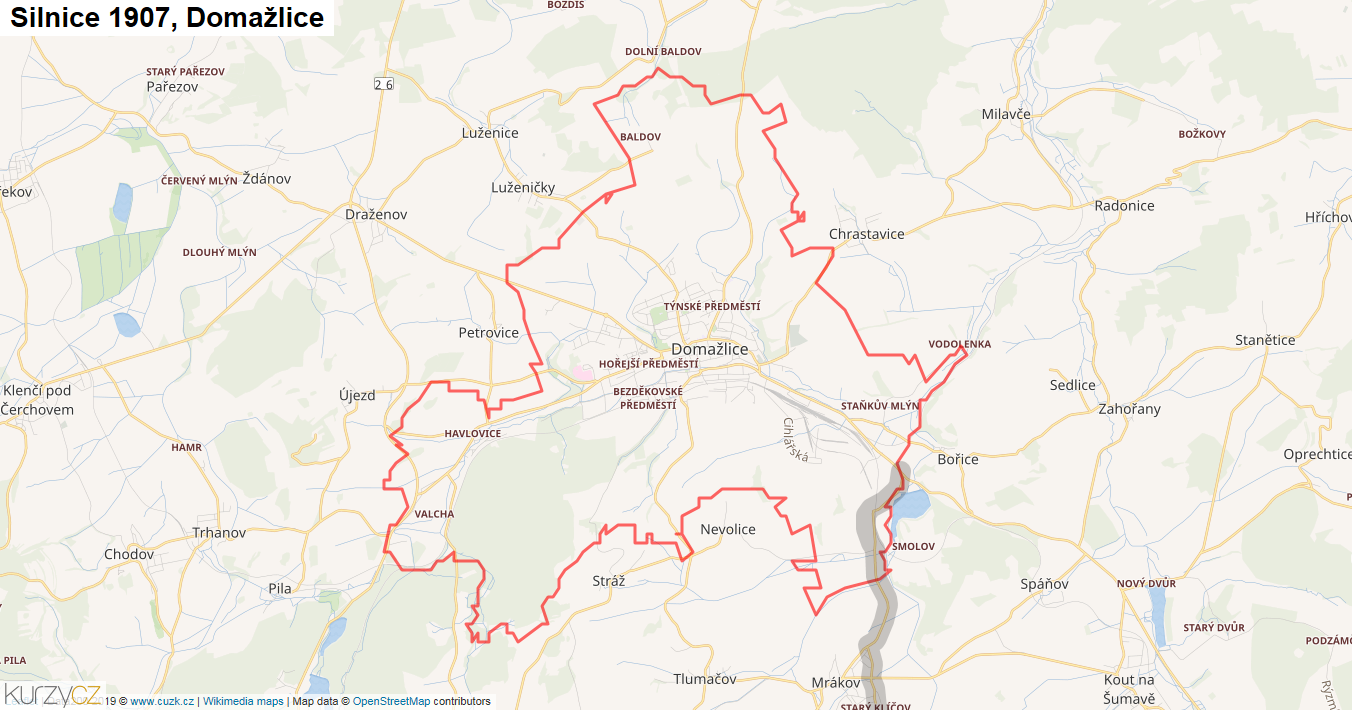 Domažlice, Silnice 1907 - Mapa