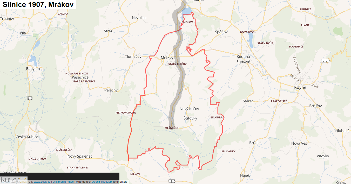 Mrákov, Silnice 1907 - Mapa