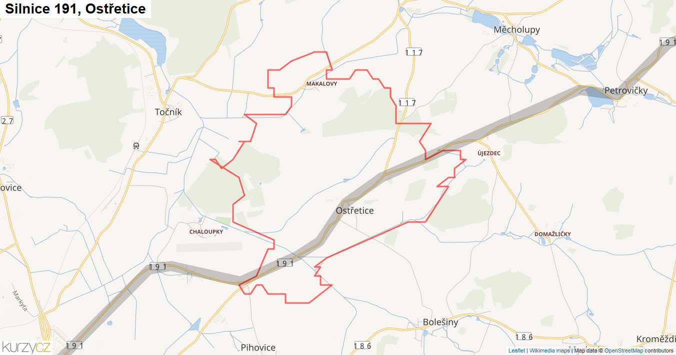 Ostřetice, Silnice 191 - Mapa