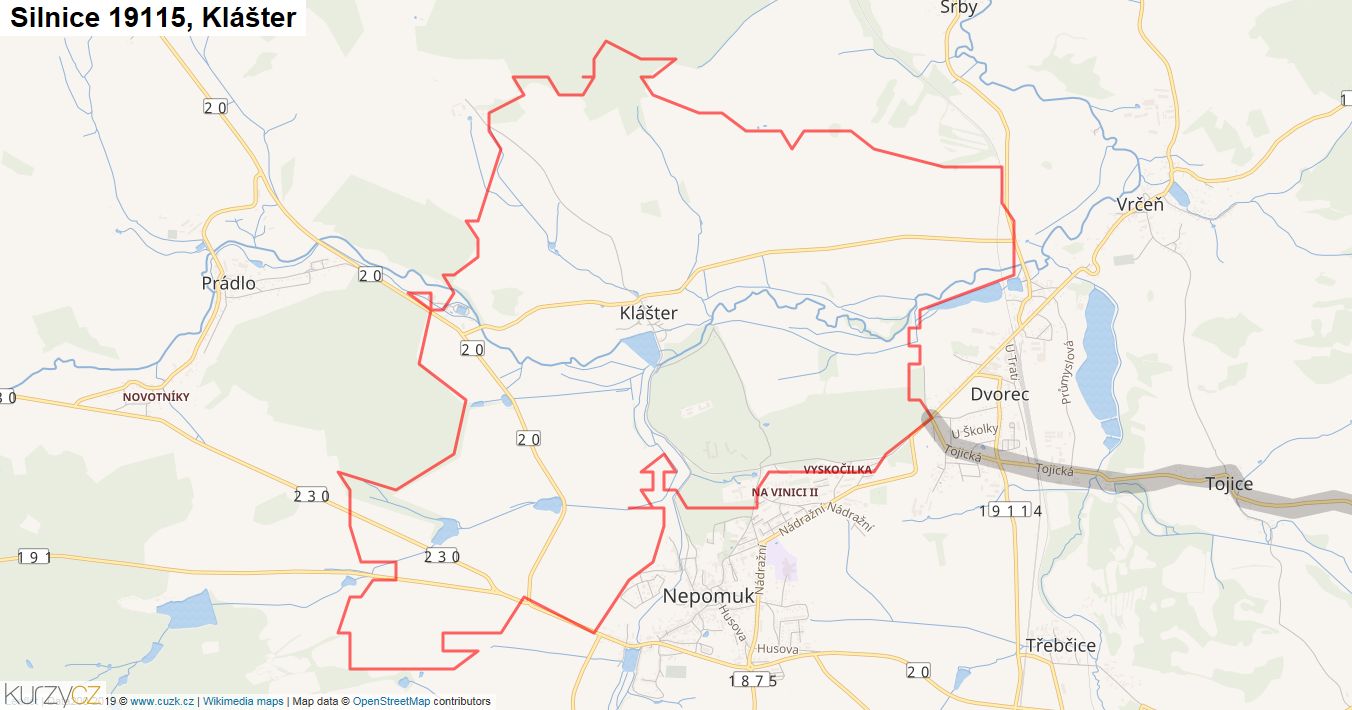 Klášter, Silnice 19115 - Mapa