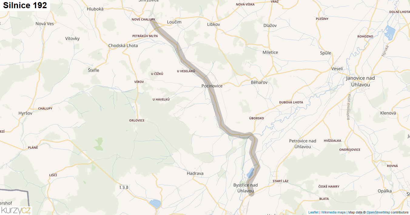 Silnice 192 - mapa Silnice 192