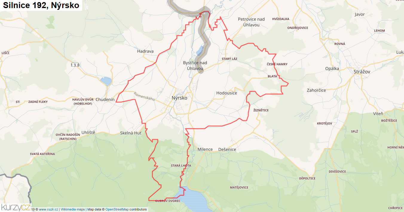 Nýrsko, Silnice 192 - Mapa