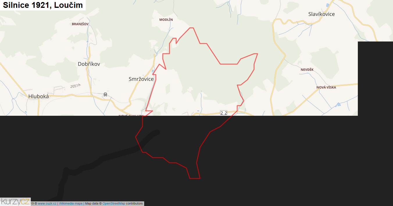 Loučim, Silnice 1921 - Mapa