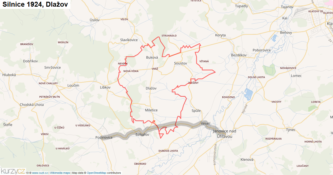 Dlažov, Silnice 1924 - Mapa