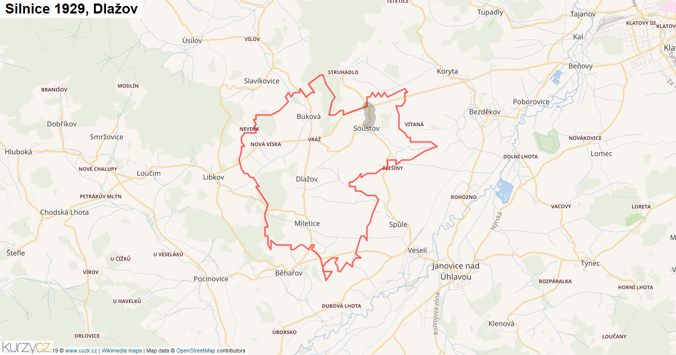 Dlažov, Silnice 1929 - Mapa