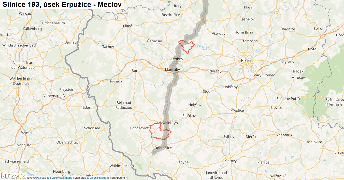 Úsek Erpužice - Meclov, Silnice 193 - Mapa