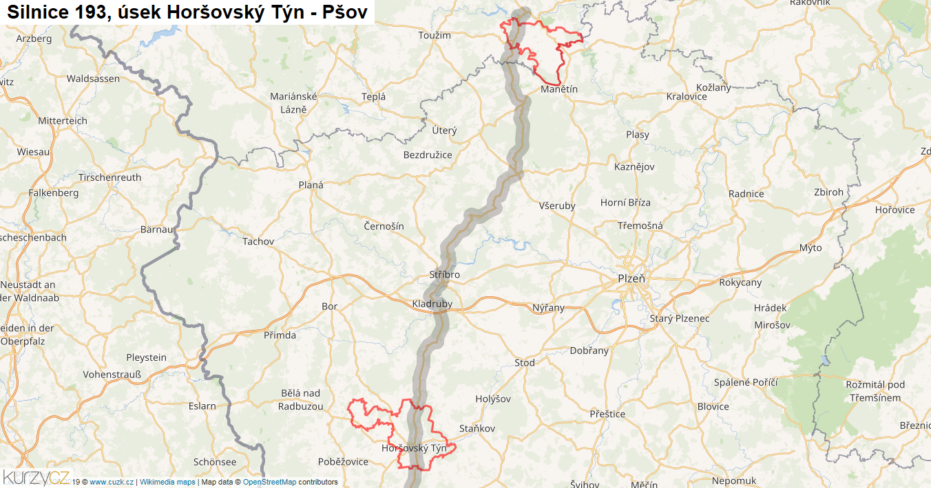 Úsek Horšovský Týn - Pšov, Silnice 193 - Mapa