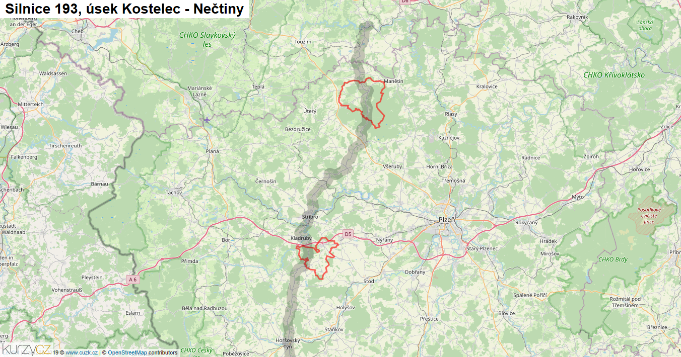 Úsek Kostelec - Nečtiny, Silnice 193 - Mapa