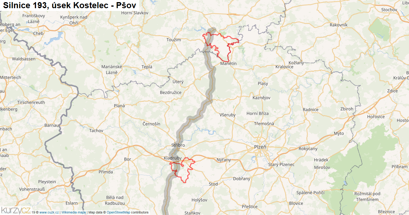 Úsek Kostelec - Pšov, Silnice 193 - Mapa