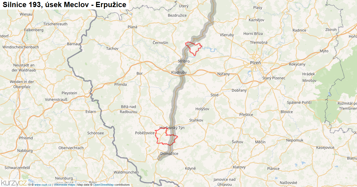 Úsek Meclov - Erpužice, Silnice 193 - Mapa