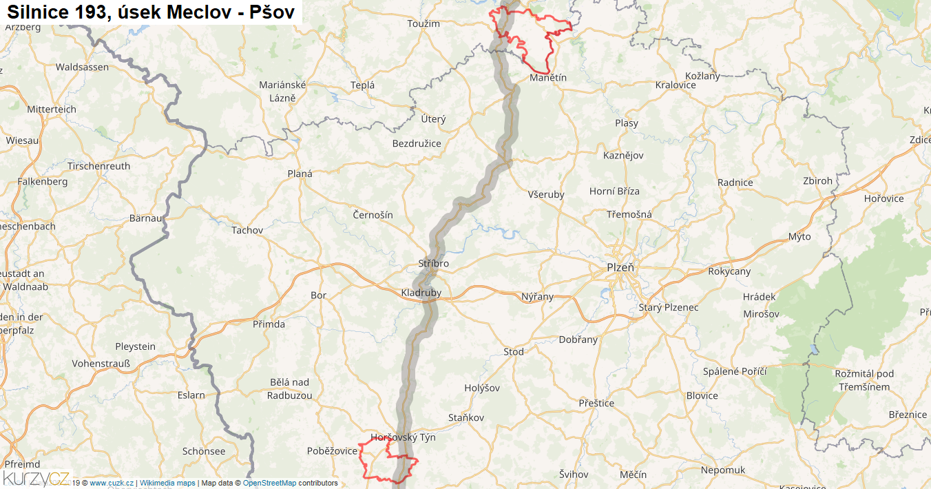Úsek Meclov - Pšov, Silnice 193 - Mapa
