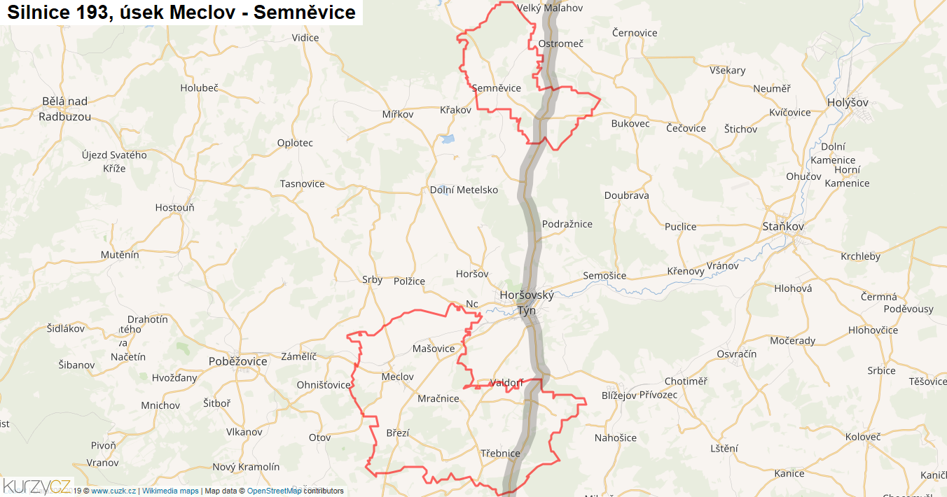 Úsek Meclov - Semněvice, Silnice 193 - Mapa
