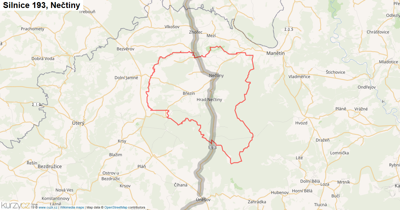 Nečtiny, Silnice 193 - Mapa