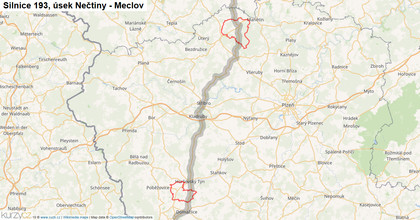 Úsek Nečtiny - Meclov, Silnice 193 - Mapa