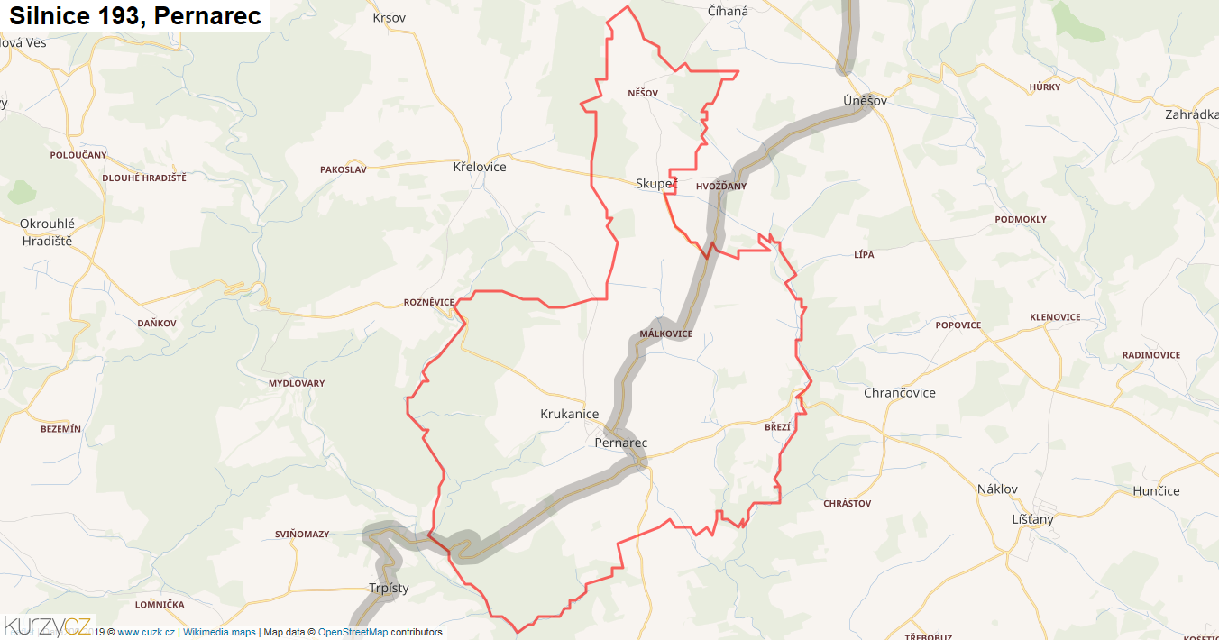 Pernarec, Silnice 193 - Mapa