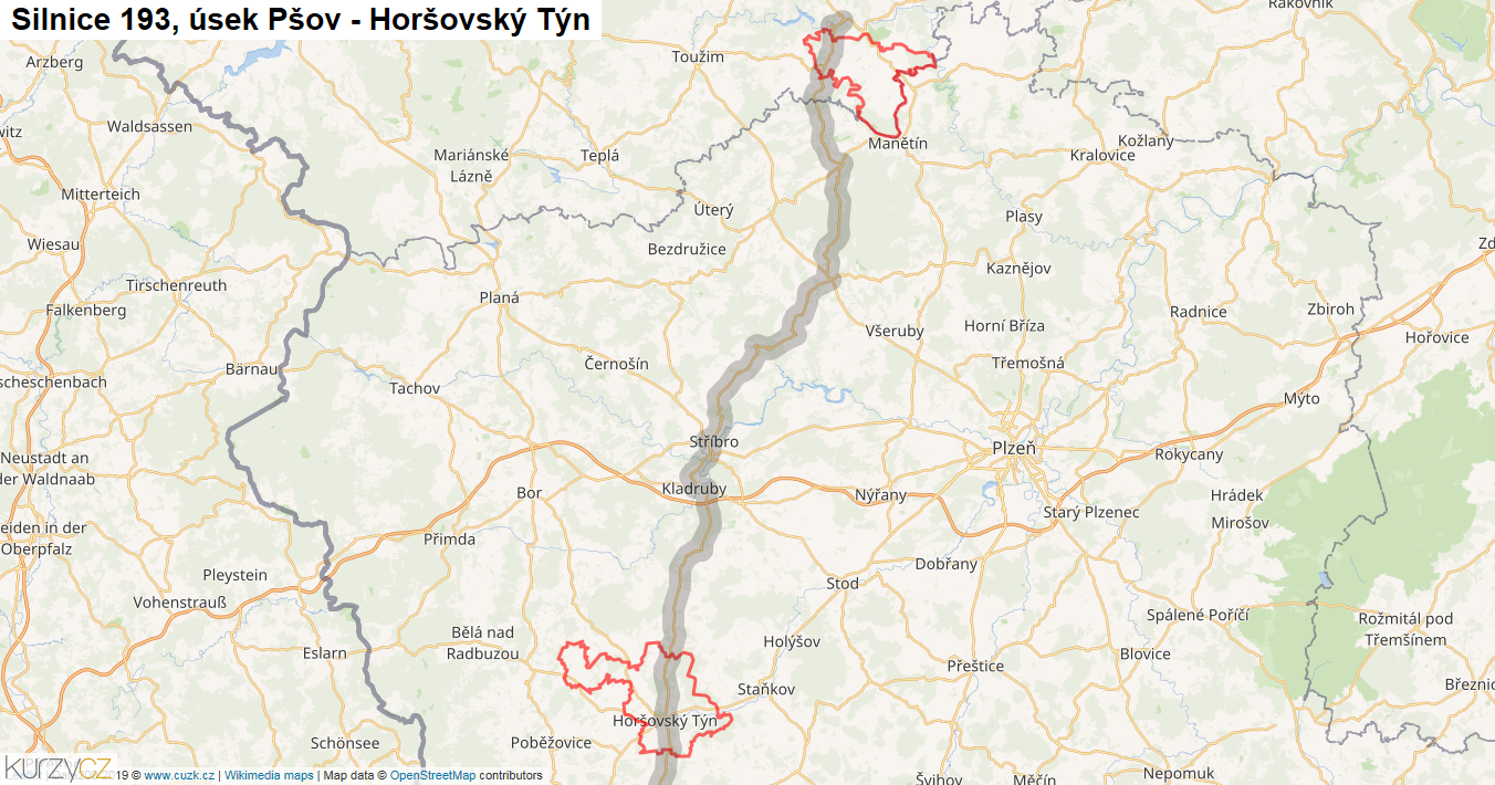 Úsek Pšov - Horšovský Týn, Silnice 193 - Mapa