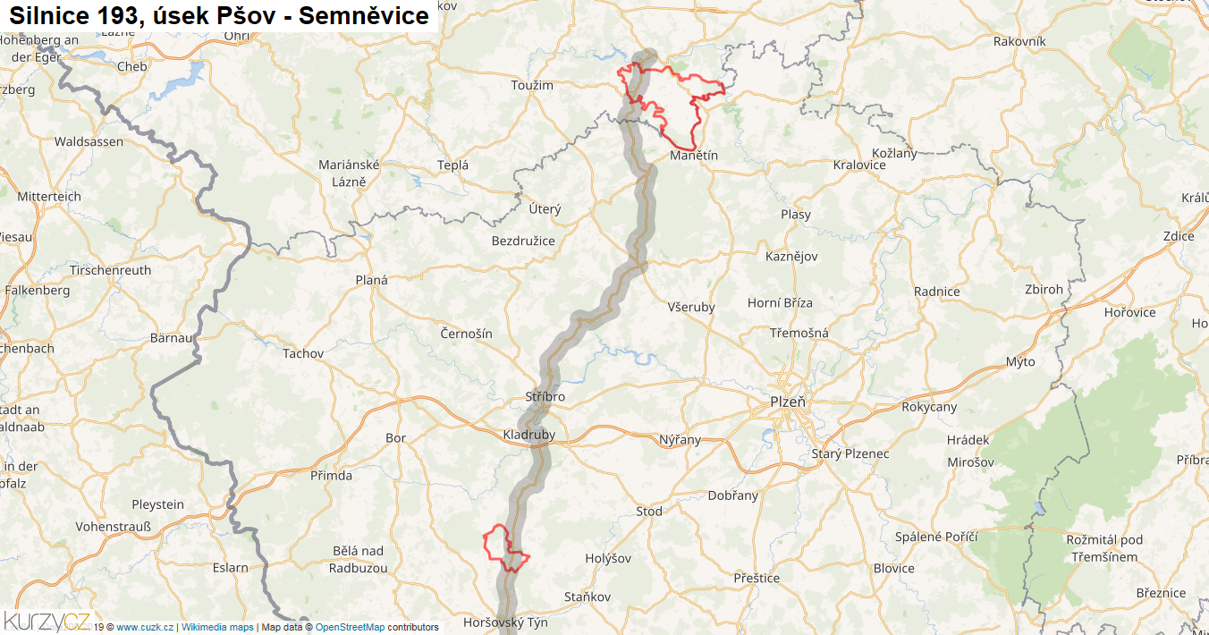 Úsek Pšov - Semněvice, Silnice 193 - Mapa