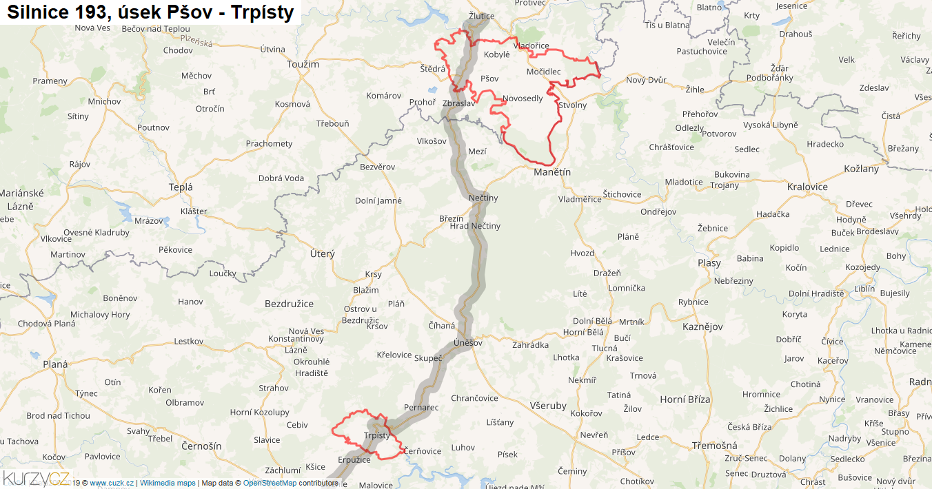 Úsek Pšov - Trpísty, Silnice 193 - Mapa