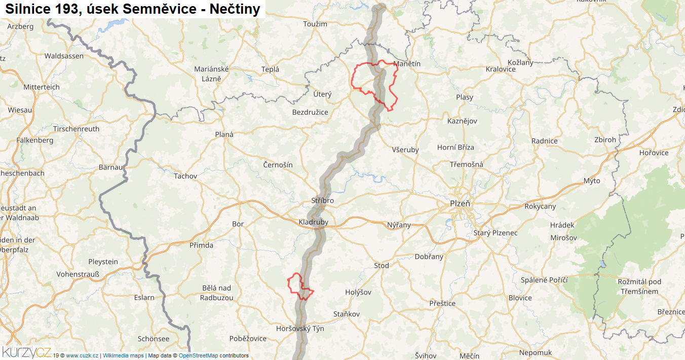 Úsek Semněvice - Nečtiny, Silnice 193 - Mapa