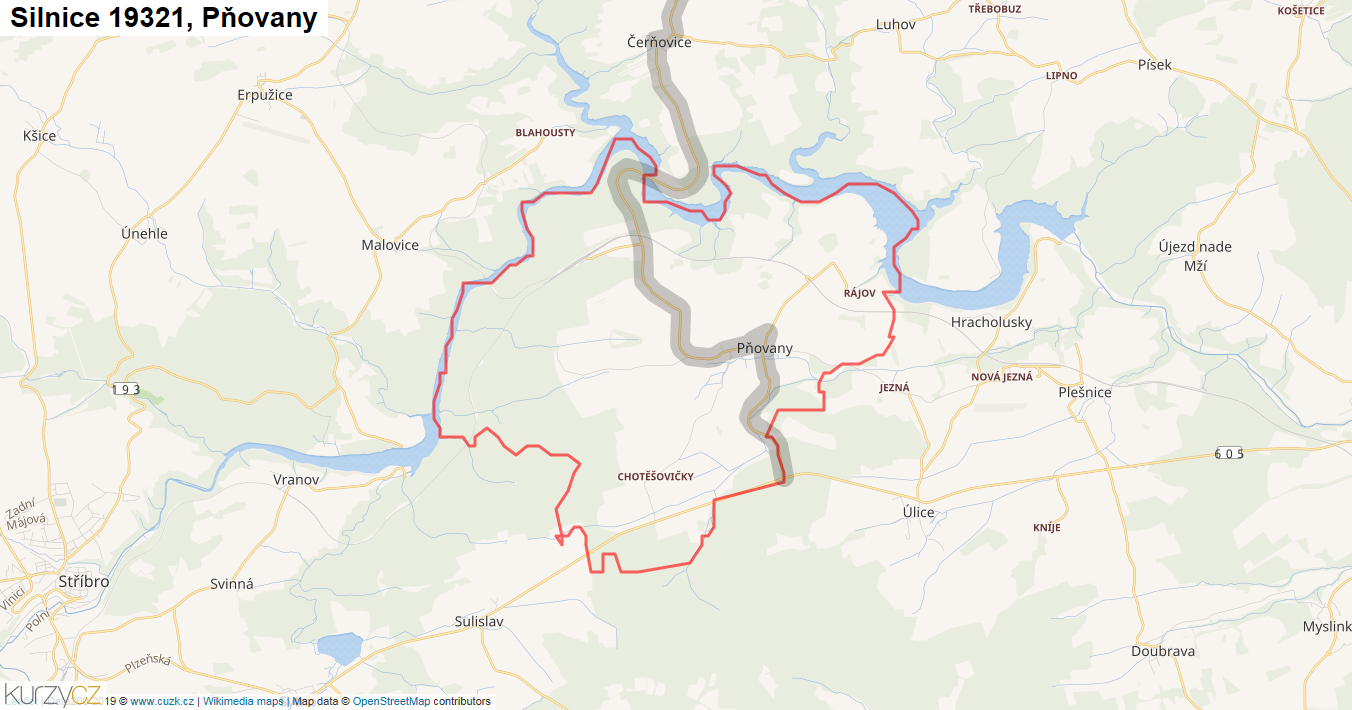 Pňovany, Silnice 19321 - Mapa