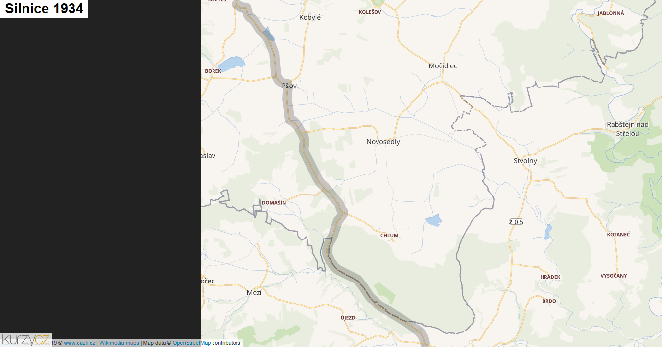 Silnice 1934 - mapa Silnice 1934
