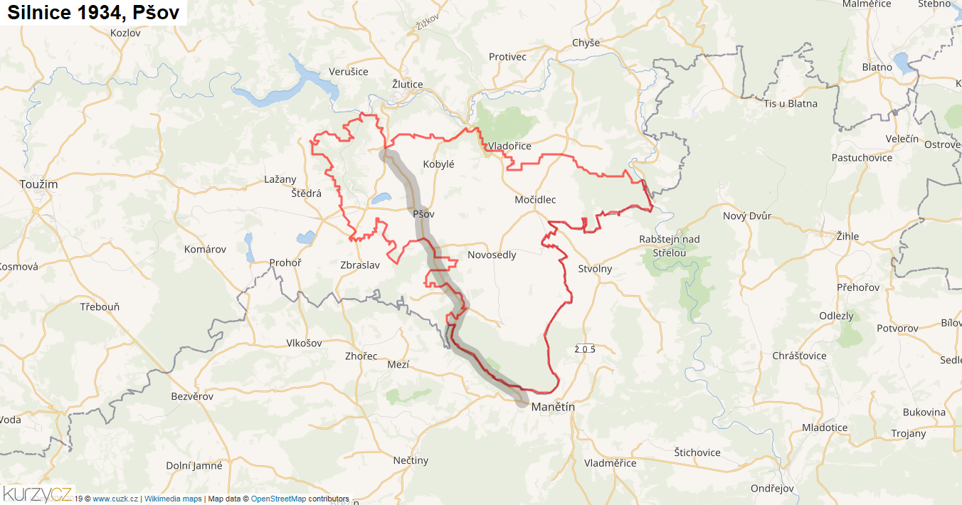 Pšov, Silnice 1934 - Mapa
