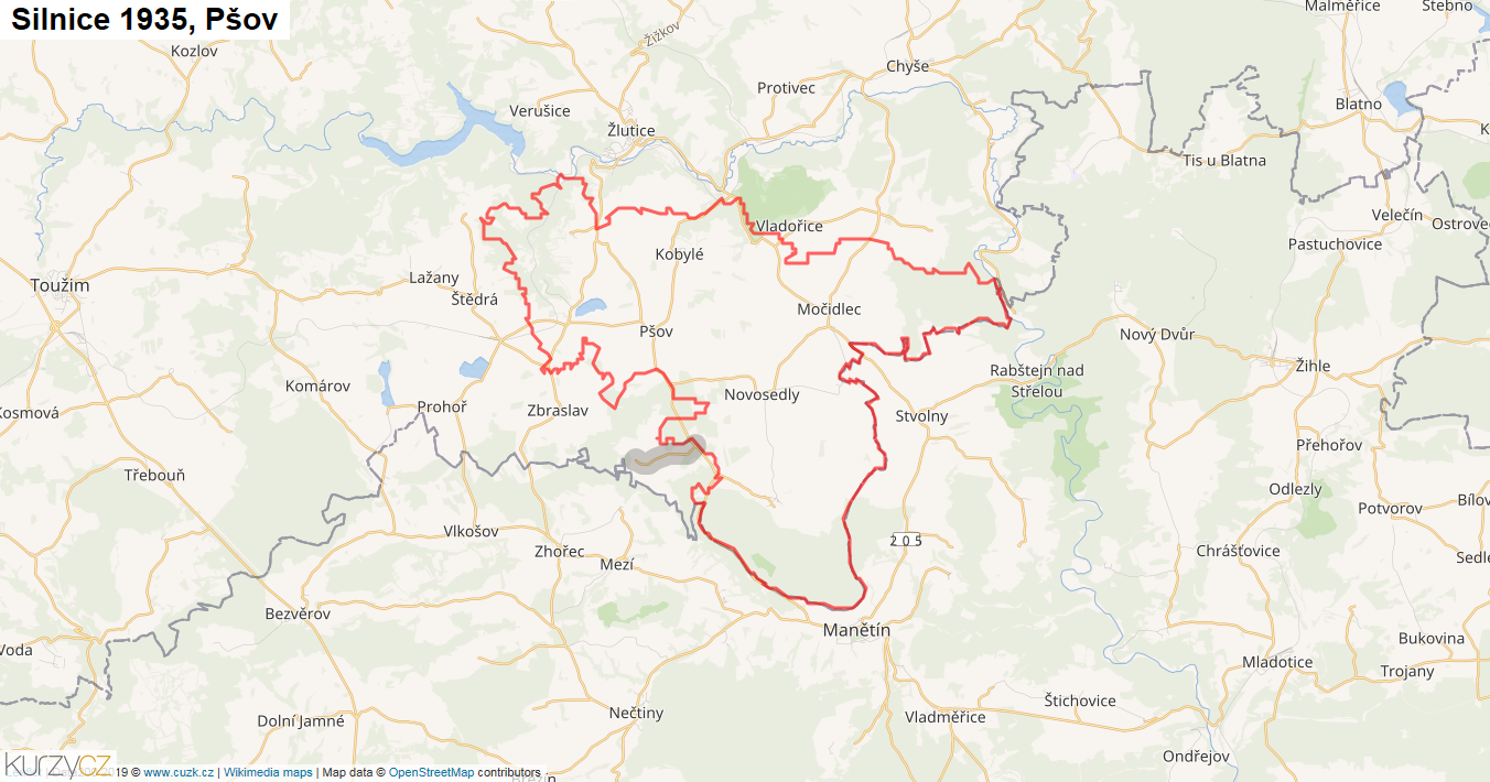Pšov, Silnice 1935 - Mapa