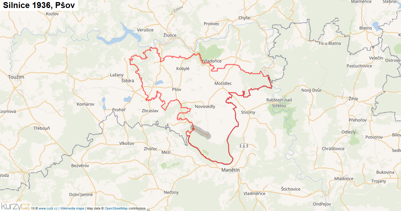 Pšov, Silnice 1936 - Mapa