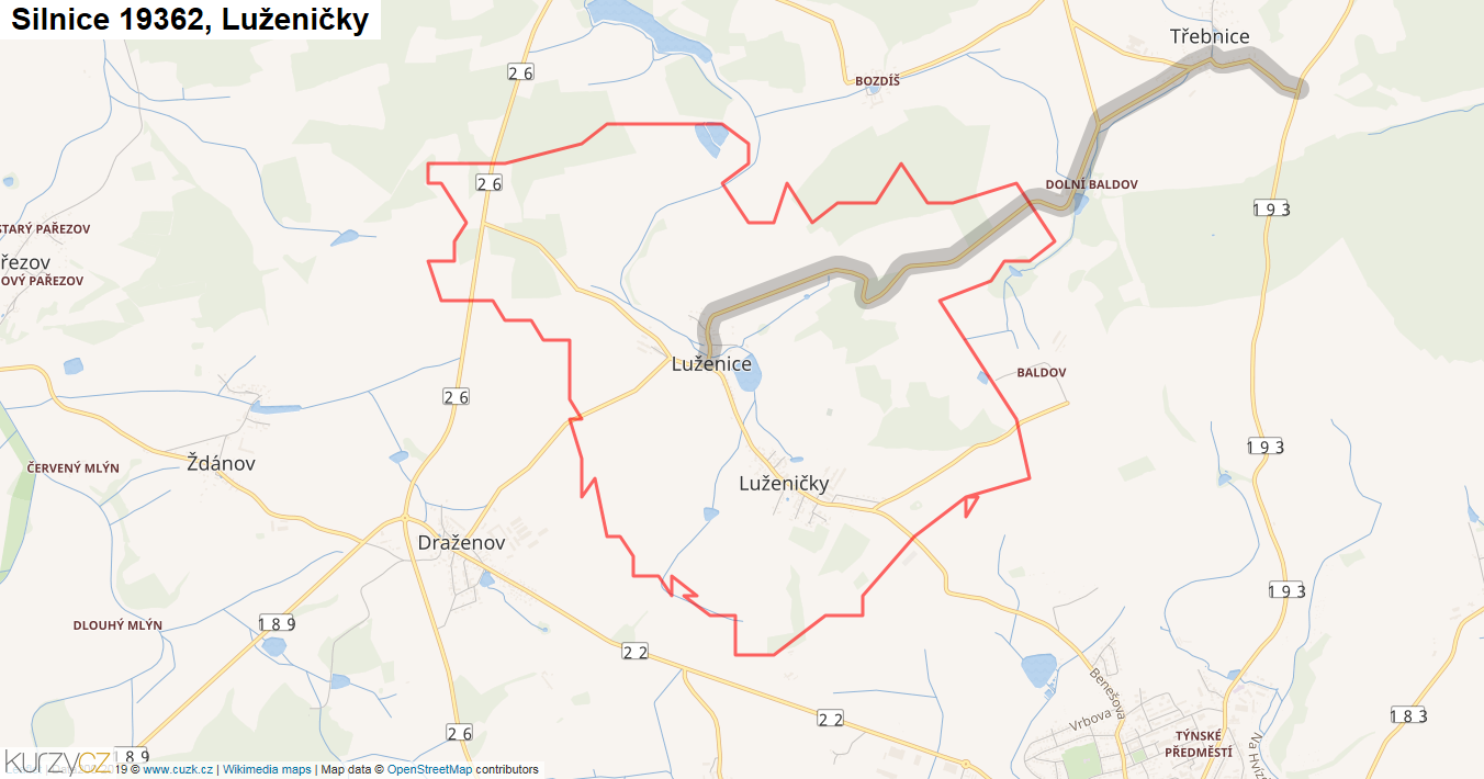 Luženičky, Silnice 19362 - Mapa