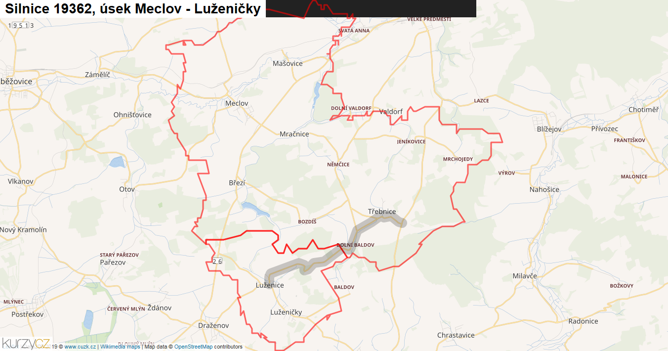Úsek Meclov - Luženičky, Silnice 19362 - Mapa