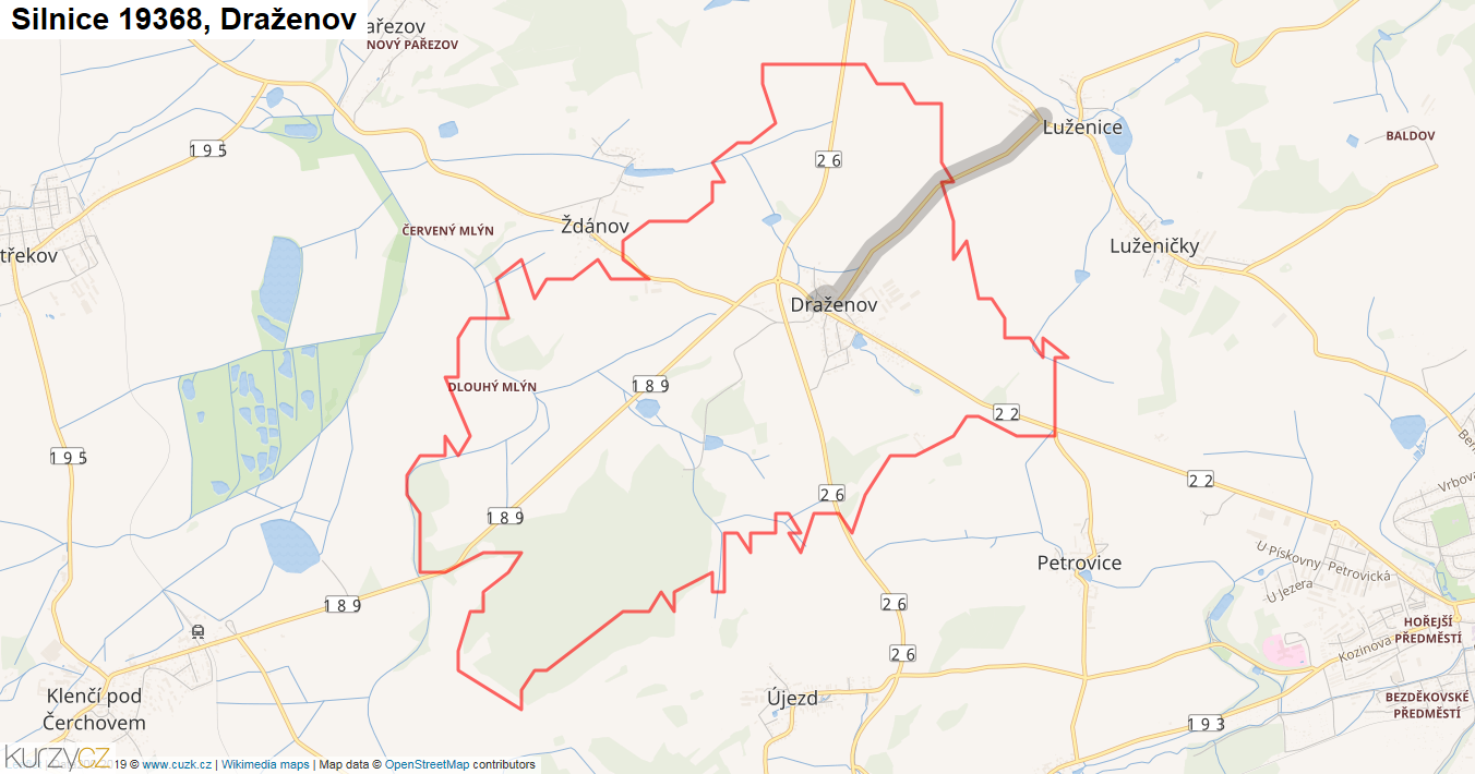 Draženov, Silnice 19368 - Mapa