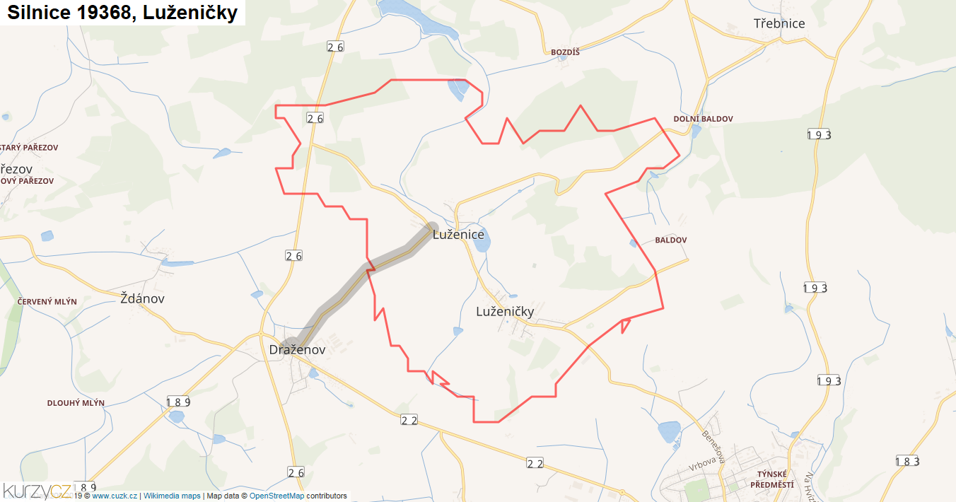 Luženičky, Silnice 19368 - Mapa