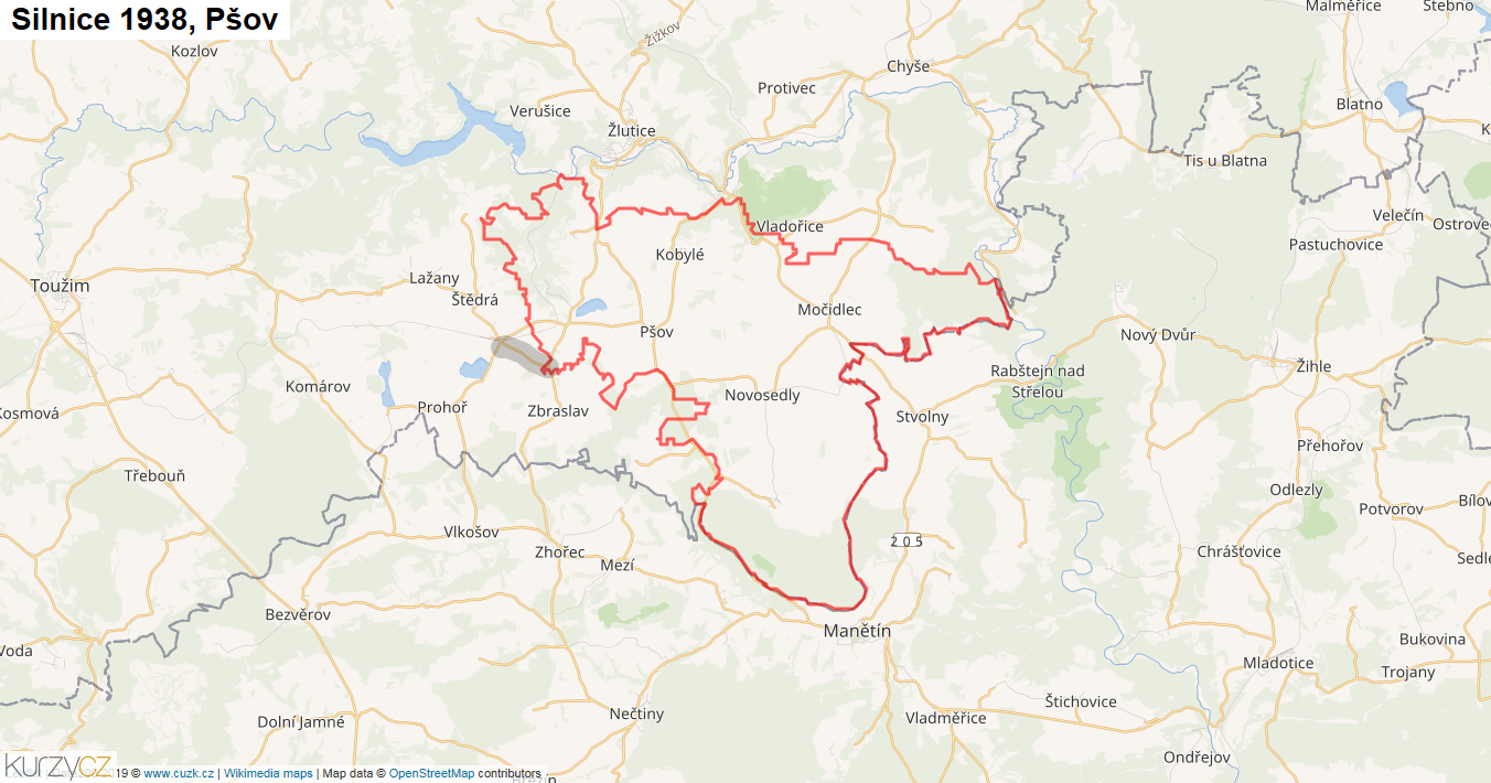 Pšov, Silnice 1938 - Mapa