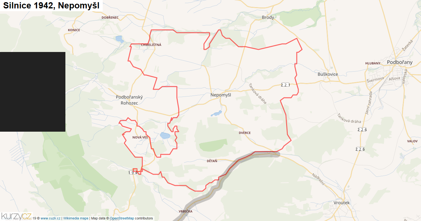 Nepomyšl, Silnice 1942 - Mapa