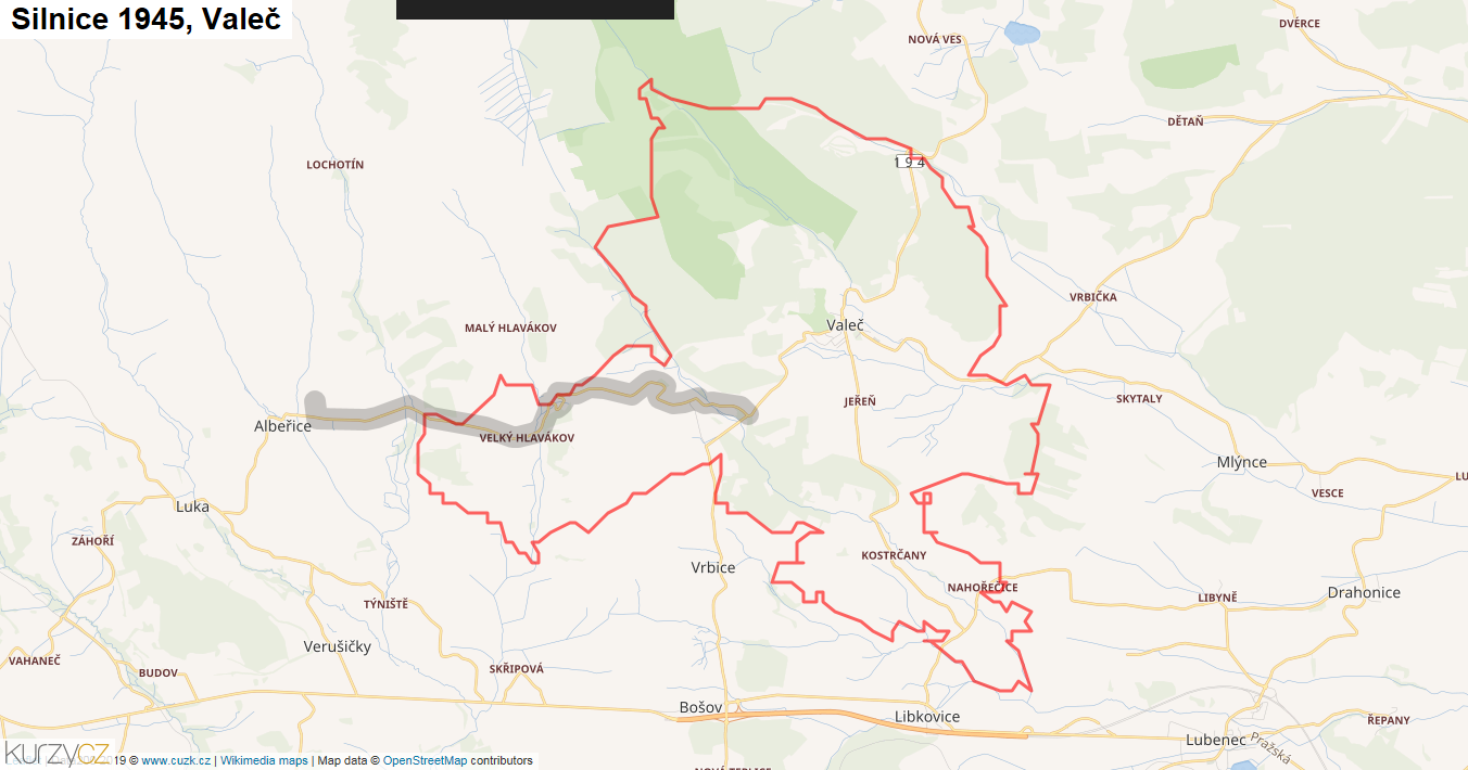 Valeč, Silnice 1945 - Mapa