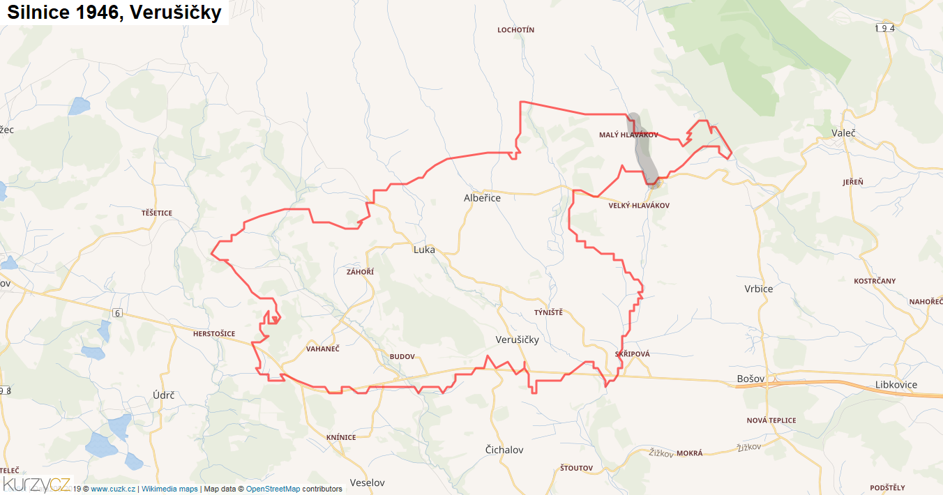 Verušičky, Silnice 1946 - Mapa