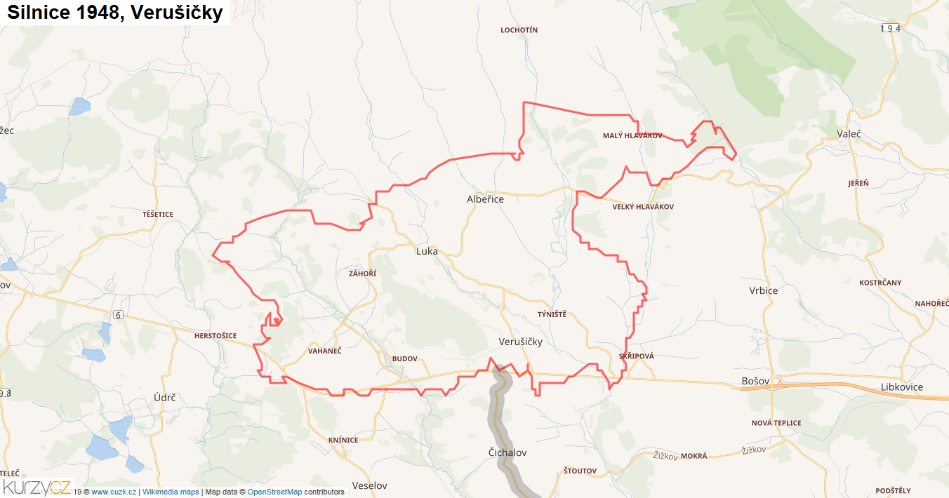 Verušičky, Silnice 1948 - Mapa