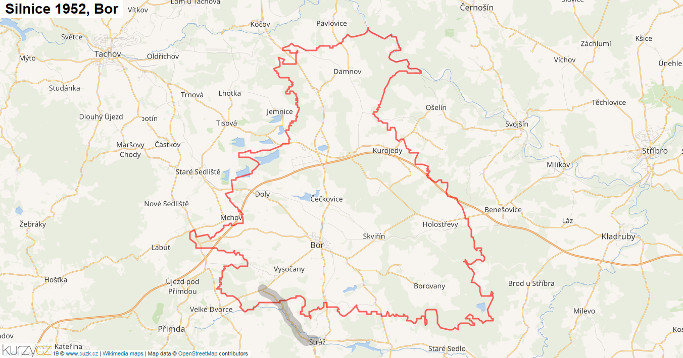 Bor, Silnice 1952 - Mapa