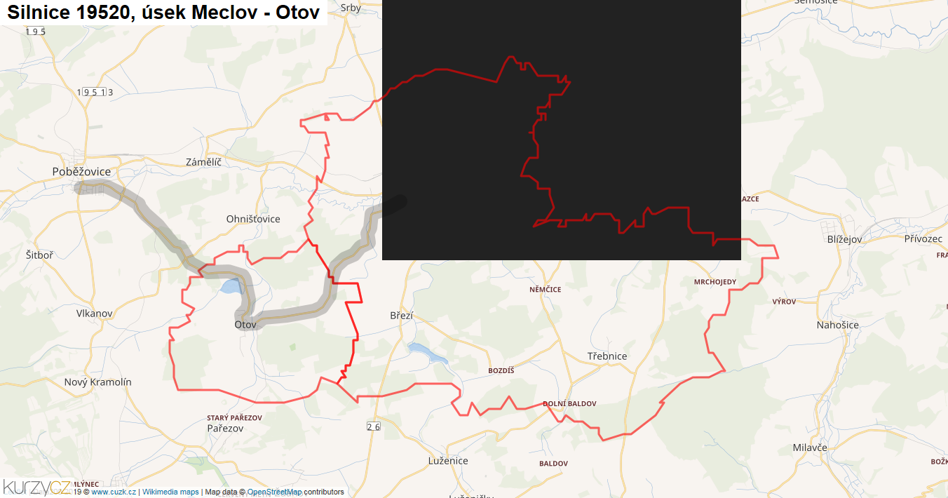 Úsek Meclov - Otov, Silnice 19520 - Mapa