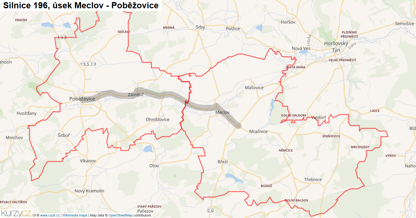 Úsek Meclov - Poběžovice, Silnice 196 - Mapa