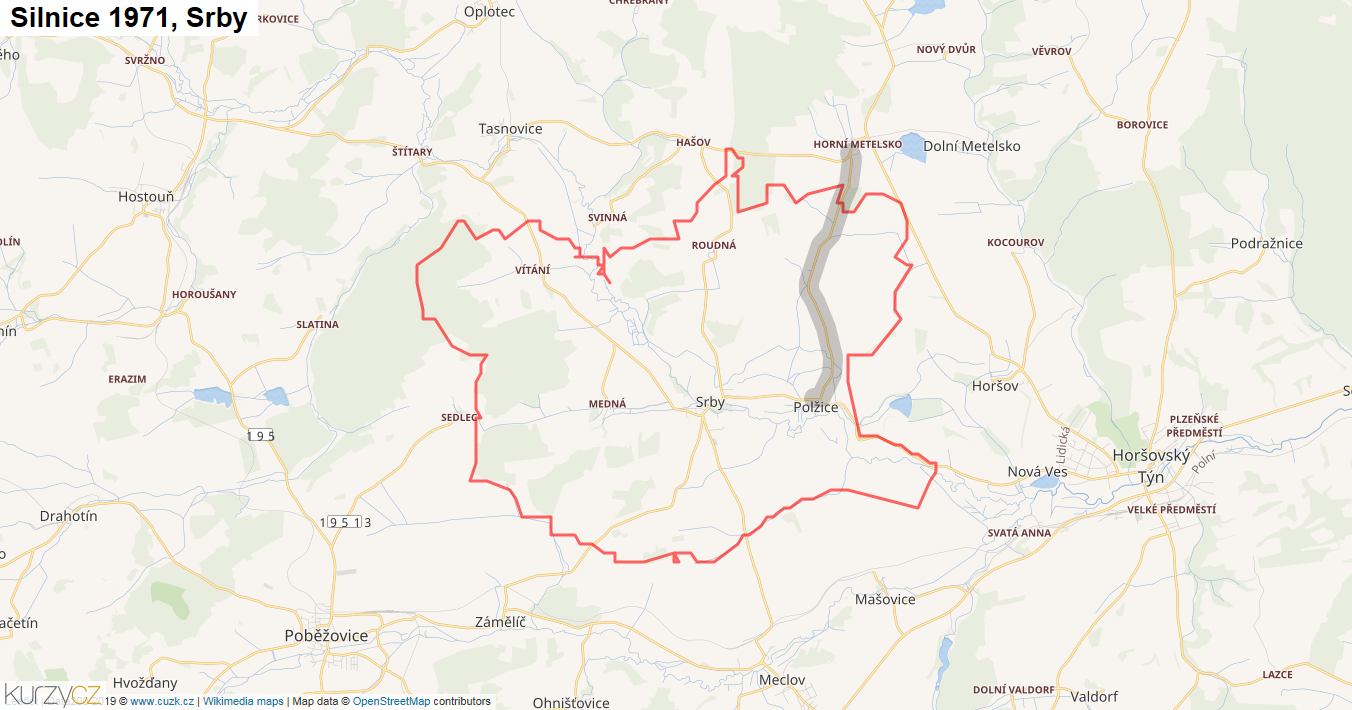 Srby, Silnice 1971 - Mapa