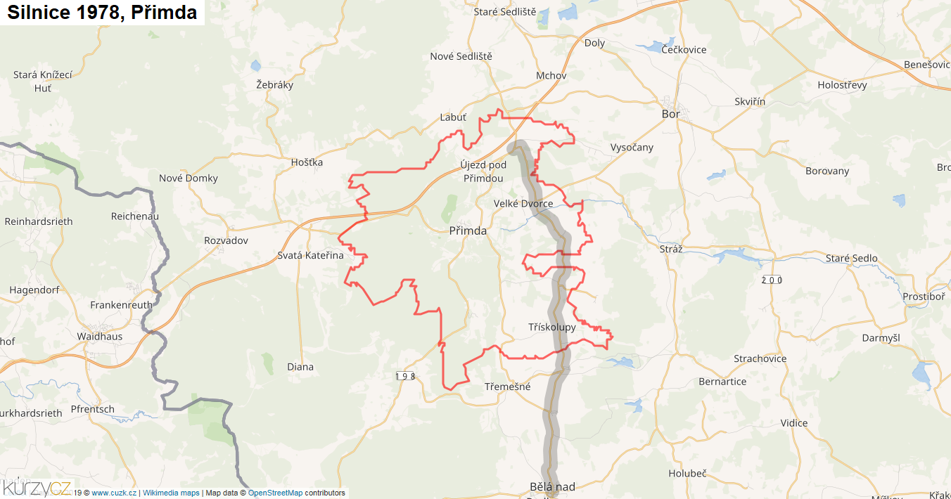 Přimda, Silnice 1978 - Mapa
