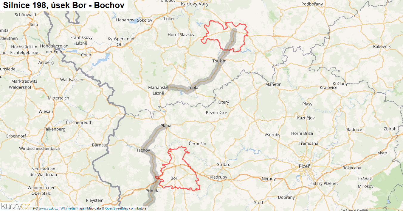 Úsek Bor - Bochov, Silnice 198 - Mapa