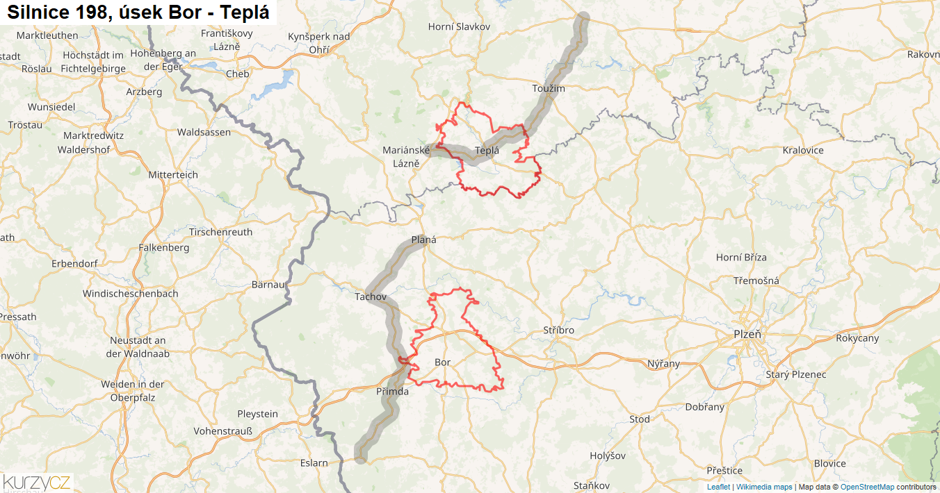 Úsek Bor - Teplá, Silnice 198 - Mapa
