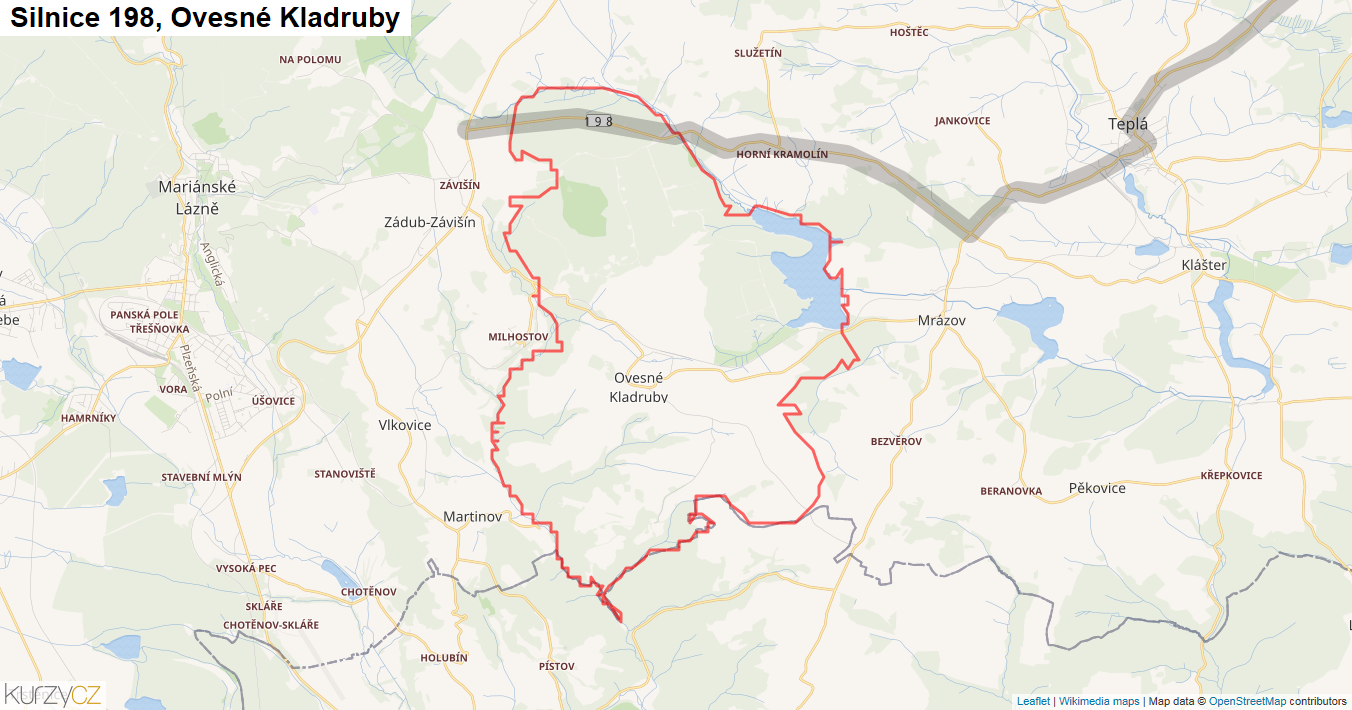 Ovesné Kladruby, Silnice 198 - Mapa