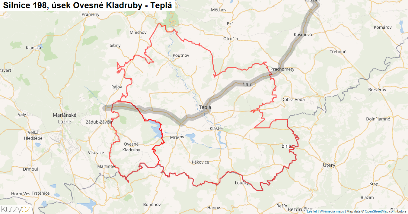 Úsek Ovesné Kladruby - Teplá, Silnice 198 - Mapa